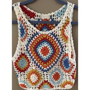 Altar’d State Crochet Cropped Tank Top Size Large boho Granny Square Grannycore